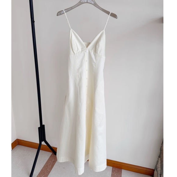 BEST SIMKHAI Honor Cotton Midi Dress - Buttercream Stripe Yellow White Casual - Picture 5 of 9